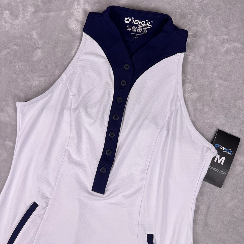 IBKUL Womens Icefil Cooling Tennis Dress White Navy Blue UPF 50 Sleeveless M*